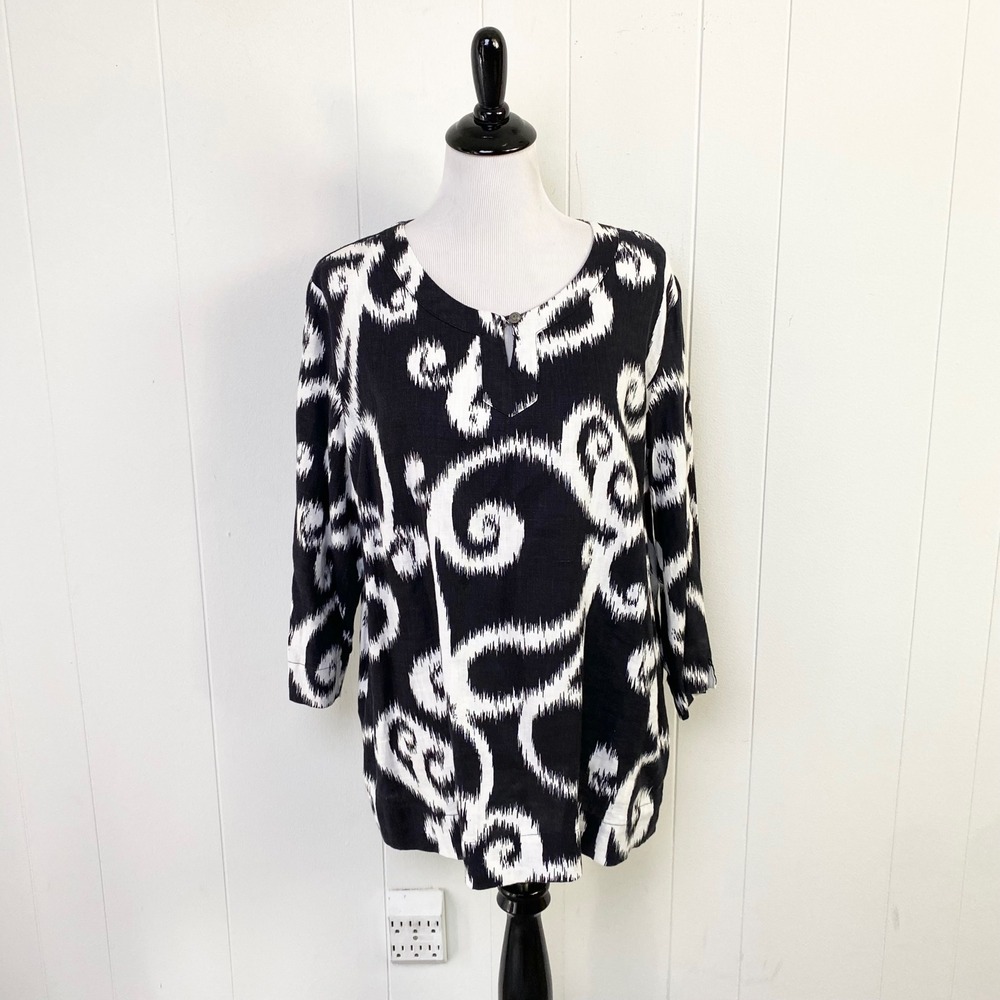 Hot Cotton Black White Ikat Print 3/4 Sleeve Tunic Top Size XL? *Flaw